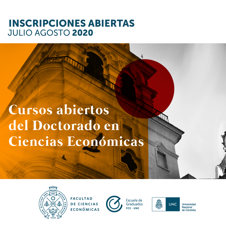 La torre del Colegio Nacional de Monserrat con la inscripción delante sobre los cursos abiertos del Doctorado en Ciencias Económicas