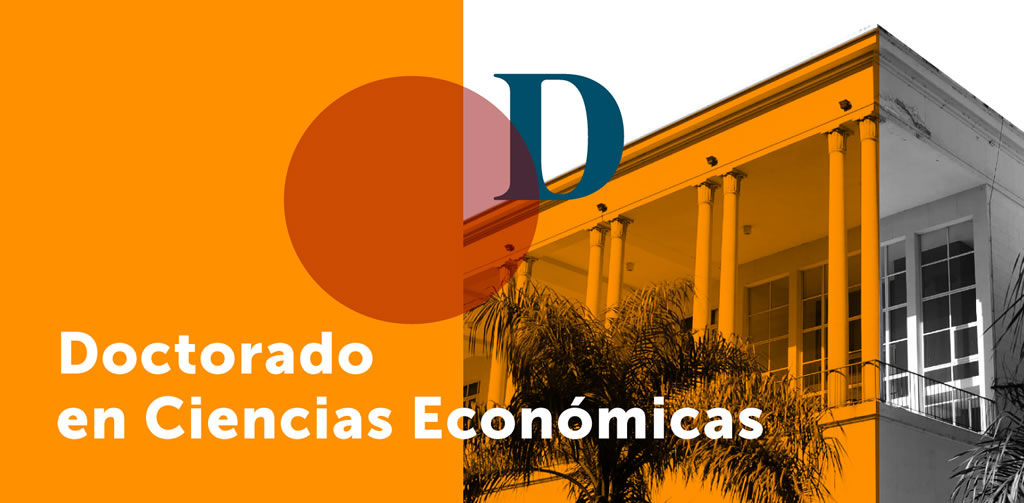 Gráfica con la foto del frente del Pabellón Argentina y el Doctorado en Ciencias Económicas en letras