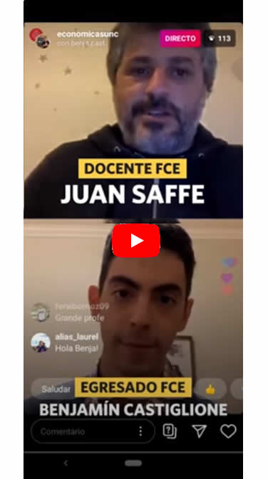 Reproductor del video con Juan Saffe arriba y Benjamín Castiglione abajo