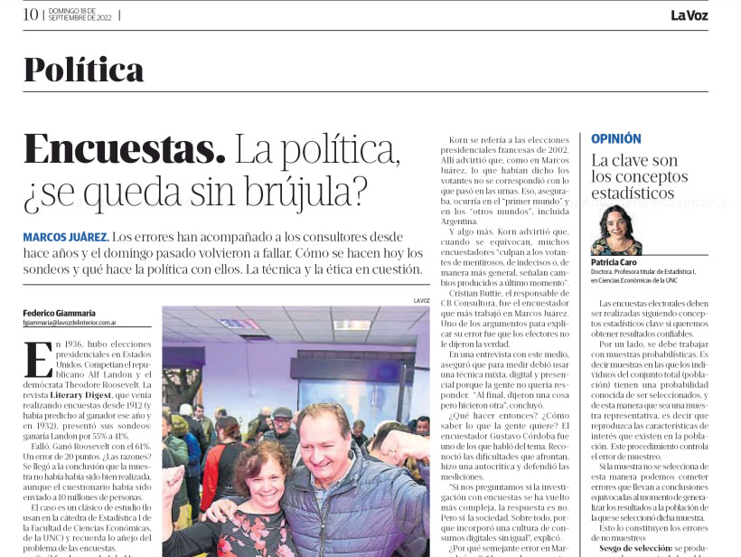 El diario La Voz del Interior que contiene la columna de Patricia Caro