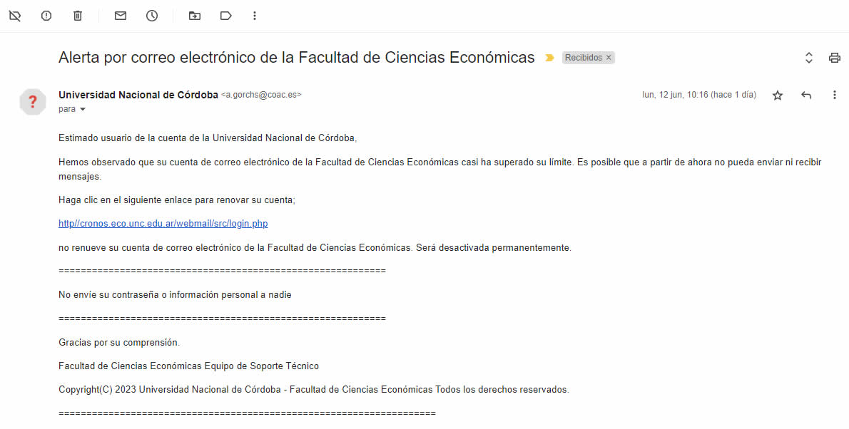 correo peligroso junio2023
