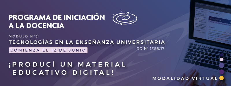 Banner de promoción del Programa de Iniciación a la Docencia, con texto informativo sobre un fondo color violeta