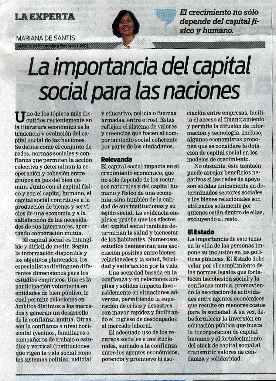 La importancia del capital social para las naciones, por Mariana De Santis, investigadora del IEF