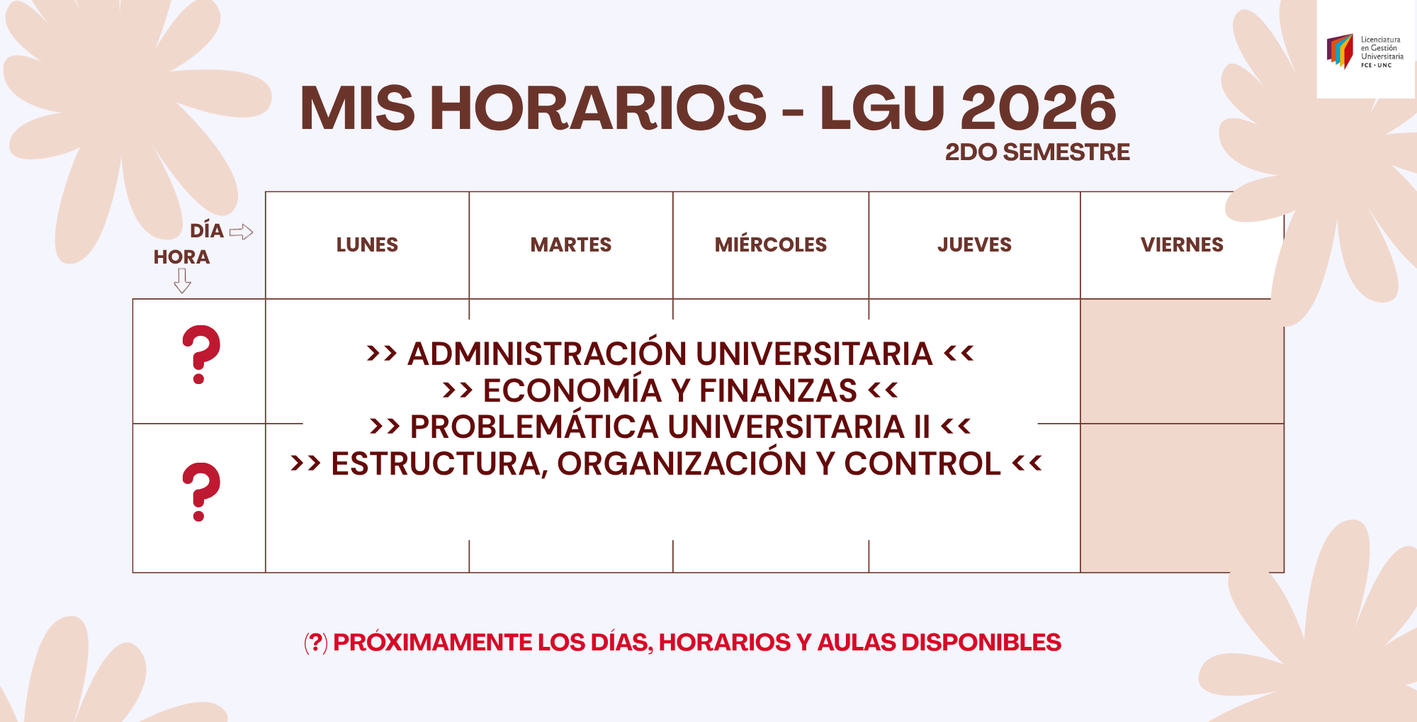 HORARIOS 22026 segundo semestre