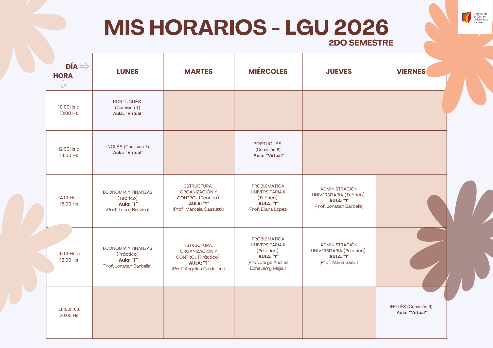 HORARIOS LGUIDIOMAS 2026 segundo semestre