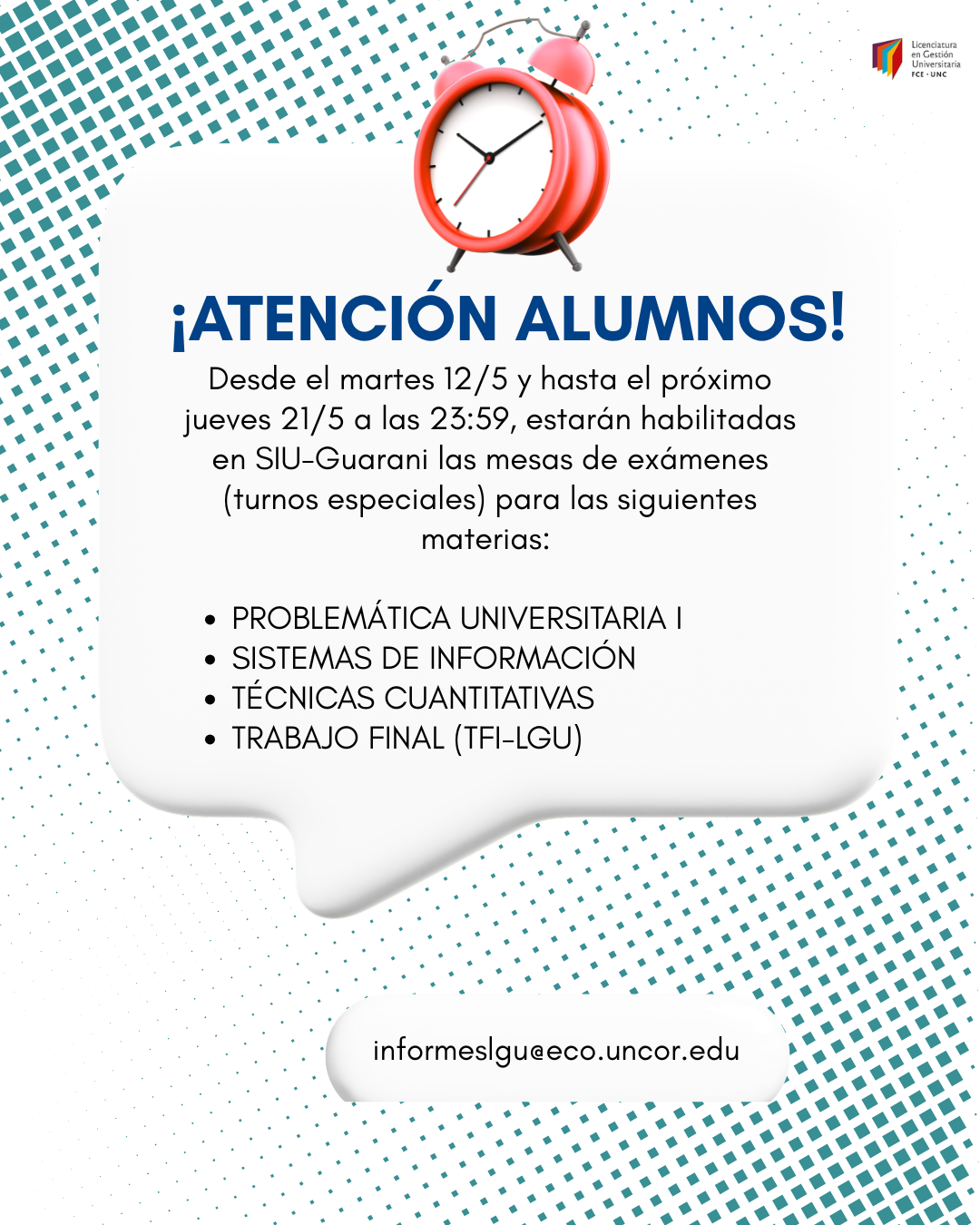 RECORDATORIOS VTOS INSCRIPCION EXAMENES