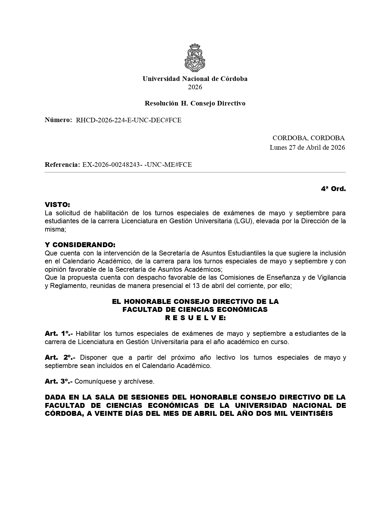 RHCD 2026 224 E UNC DECFCE TURNOS ESPECIALES page 0001